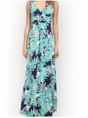 lilly pulitzer jasmyn tiered maxi dress Lilly Pulitzer Women's Jasmyn Tiered Maxi Dress (Coastal Blue Ltwt Oxford Stripe) (Size 16)